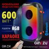 Портативная акустика Ginzzu GM-234, 600 Вт, USB, Bluetooth
