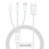 Кабель USB-Type-C/Lightning/microUSB, 1 м, белый, Baseus Superior
