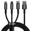 Кабель USB-Type-C/Lightning/microUSB, 1.5 м, черный, Baseus Tungsten Gold