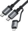 Кабель USB Type-C(m)-USB Type-C(m)/Lightning 8-pin(m), 1.2 м, черный, ACEFAST (AF-C20-01-BK)